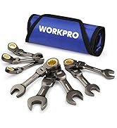 WORKPRO 8 Piece Flex Head Stubby Ratcheting Combination Wrench Set, Metric 9-17 mm, 72-Teeth, CRV...