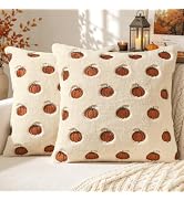 MIULEE Fall Pillow Covers 18x18 Dark Rust Pumpkin Fall Decor | Beige Faux Fur Halloween Cushion C...