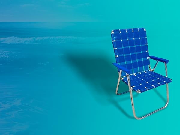 Blue wave chair with blue arms.