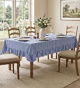 Romanstile Gingham Ruffled Tablecloth Rectangle - Waterproof Linen Cotton Checkered Table Cloth, ...