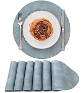 SHACOS 13" Round Placemats Set of 6 Faux Cowhide Leather Waterproof Heat Resistant Washable Wipea...
