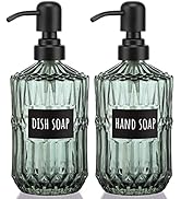 Segbeauty Glass Soap Dispenser Set, 2 Pack 15.2oz Farmhouse Kitchen Decor Stainless Steel Pump Bo...