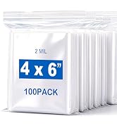4''X 6'' (Pack of 100) 2 Mil Thick Clear Reclosable Small Zip Plastic Poly Bags With Resealable L...
