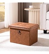 oakvivo Folding Storage Ottoman 16x12x12 inches, Small Faux Leather Foot Rest Stool with Button T...