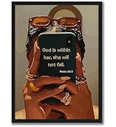 Wood Framed Black Girl Wall Art, African American Woman Canvas Print, Christian Inspirational Quo...