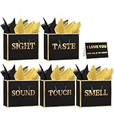 5 Senses Gift Bags for Him Her with Labels, Handles & Tissue Paper - Gold Foil Five Senses Gift B...