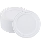 ISFANGCO 50 PCS Silver and White Plastic Plates for 50 Guests,10.25inch Silver Rimmed White Dispo...