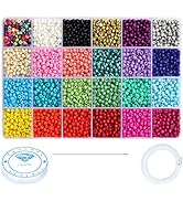 Ybxjges 9600Pcs 4mm Glass Seed Beads Small Beads Bracelet Making Kit with Elastic String Jewelry ...