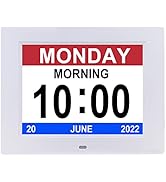 Digital Day Calendar Clock 8 Inch 12 Alarms Non-Abbreviations Day & Month Electronic Dementia Alz...