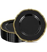Hioasis 60pcs Black Plastic Plates - Black and Gold Disposable Plates, 10.25 inch Plastic Dinner ...