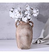 Rustic Farmhouse Ceramic Brown Flower Vase with 2 Handles, Brown Terracotta Vase, Decorative Pott...