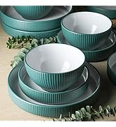 Christian Siriano Larosso 12-Piece Dinnerware Set with Dinner Bowls and Pasta Bowls, Stoneware, G...