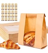 Slomg 100 Pack Bread Bags for Homemade Bread, 8.3x3.7x13.7 Inches Sourdough Paper Bag with Window...