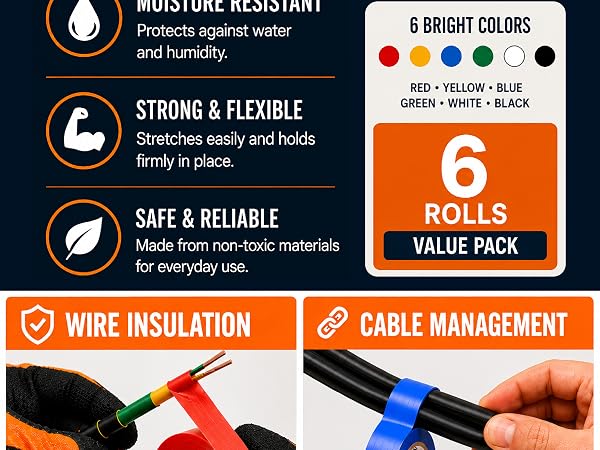 6 rolls colored e tape