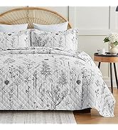 EXQ Home Quilt Set Full/Queen Size White Print 3 Piece,Lightweight Soft Coverlet Modern Style Euc...