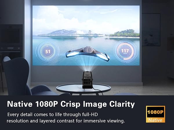 Native 1080P Portable Projector 4K Support