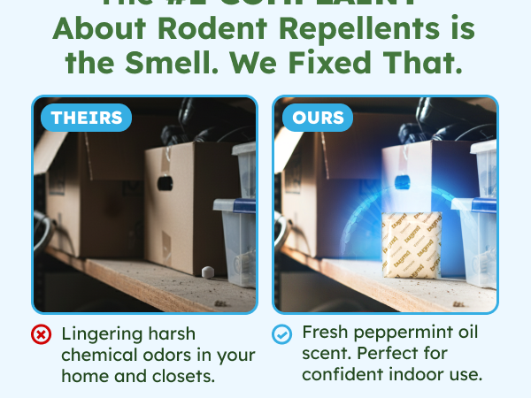 BugMD Vamoose! Plus peppermint formula repels mice and rats naturally and effectively.