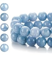 HAAMIIQII 6mm Natural Blue Aquamarine Beads Round Gemstone Loose Beads for Jewelry Making 2 Stran...