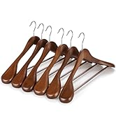TOPIA HANGER Wide Shoulder Wooden Hangers, Suit Hangers with Non Slip Pants Bar & 360° Swivel Hoo...