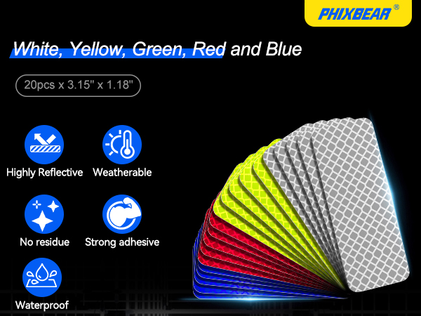 White, Yellow, Green, Red and Blue Reflective Stickers Made of 3M DG3