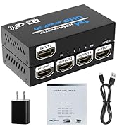 HDMI Splitter 1 in 4 Out, HDMI Splitter Audio Video Distributor Box with AC Adaptor Support 3D & ...