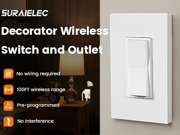 Suraielec decora style wireless wall switch and outlet receiver kit plug-in lights appliances lamps