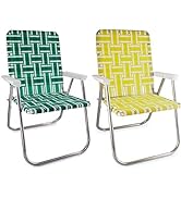 Lawn Chair USA - Outdoor Chairs for Camping | 2- Pack (Green and White Stripes with White Arms & ...