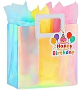 VUOJUR 8.3'' Small Birthday Gift Bag with Tissue Paper and Happy Birthday Gift Tag for Girl-Colorful