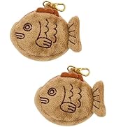 2Pcs Brown Cute Taiyaki Coin Purse Keychain, Mini Wrist Purse Bag, Japanese Creative Adjustable S...