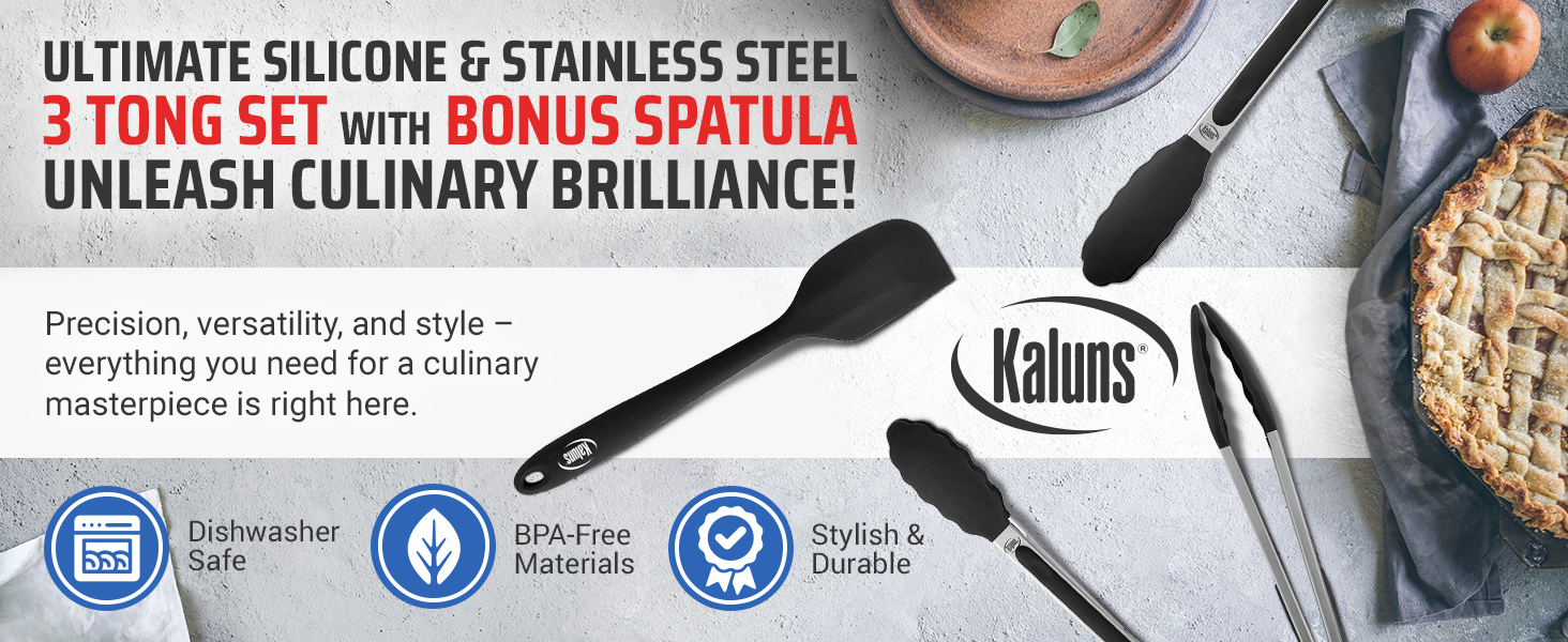 Ultimate Silicone & Stainless Steel 3 Tong Set with Bonus Spatula Unleash Culinary Brilliance!