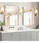 USHOWER Brushed Nickel Bathroom Mirrors 24"x36" 2 Pack, Silver Rectangle Mirrors for Over Sink, R...