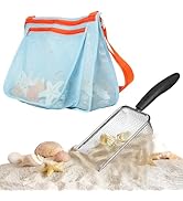 LIDAGO Beach Mesh Shovel with Mesh Beach Bag for Picking Up Shell,Metal Shark Tooth Sifter Sand D...