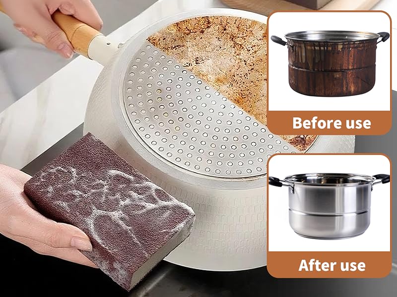 Has a significant effect on stubborn stains on the bottom of the pot.