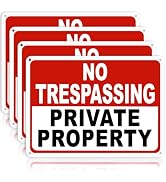 4 Pack Large No Trespassing Signs Private Property – 14x10 Inch 40 Mil Heavy Duty Aluminum, Refle...