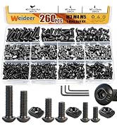 weideer 260PCS M3 M4 M5 T-Nuts Screws Assortment Kit,Nut and Bolt Assortment Sets Black for M-LOK...
