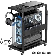 JANE EYRE Computer Tower Stand - Adjustable PC Tower Stand CPU Holder Cart with Charging Station ...