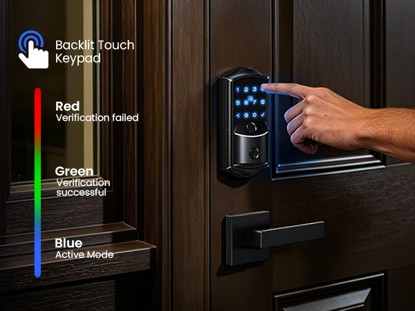 Backlit Touchscreen Keypad Deadbolt with handle for front door