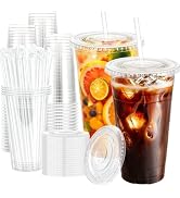 Huifany 100 Pack 24 oz Clear Plastic Iced Coffee Cups with Lids & Straws | Disposable Leak-Proof ...