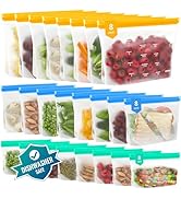 24Pack Freezer Storage Bags Stand Up, Dishwasher Safe Silicone Reusable Bags Various, BPA Plastic...
