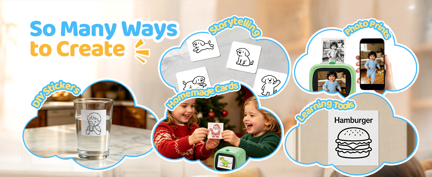 so many ways to create:DIY srickers, Storytelling, Homemade, Learning tools, Photo prints