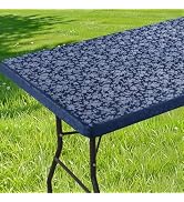 Smiry Rectangle Picnic Table Cloth, Elastic Waterproof Fitted Heavy Duty Vinyl Tablecloths, Wipea...