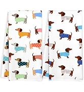JOQUXI Dachshund Print Kitchen Dish Towels 16x24 Inch Set of 2, Colorful Sausage Dog Pattern Waff...