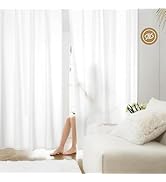 HOMEIDEAS Non-See-Through White Privacy Sheer Curtains 52 X 84 Inches Long 2 Panels Semi Sheer Cu...