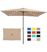 JEAREY 6.5x10 ft Rectangular LED Lighted Patio Umbrellas Outdoor Solar Table Market Umbrella w/Pu...