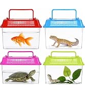 Angoily Turtle Tank, 0.4 Gal Portable Plastic Handheld Mini Fish Tanks Clear Reptile Habitat Carr...