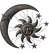 TICKCACY 27” Metal Sun Wall Decor, Vintage Sun Moon Stars Wall Decoration, Moon and Stars Wall Ar...