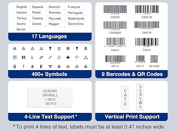 To print 4 lines of text, labels must be at least 0.47 inches wide.