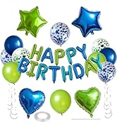 WEIKA 27 Pcs Green Blue Birthday Decorations, 3D Letters Green Blue Happy Birthday Balloon Banner...