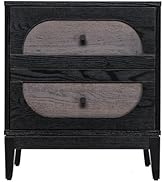 Sango Arch 2-Drawer Nightstand, Modern Black Wood Bedside Table with Two-Tone Finish, Storage Dra...