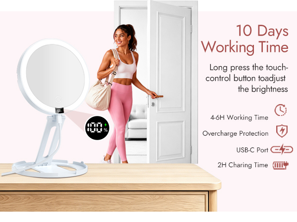 USB-C rechargeable mirror, type c charging mirror, rechargeable makeup mirror